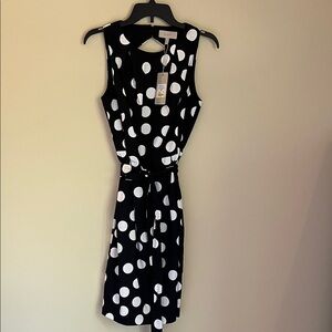 Elegant Black and White Polka Dot Midi Dress